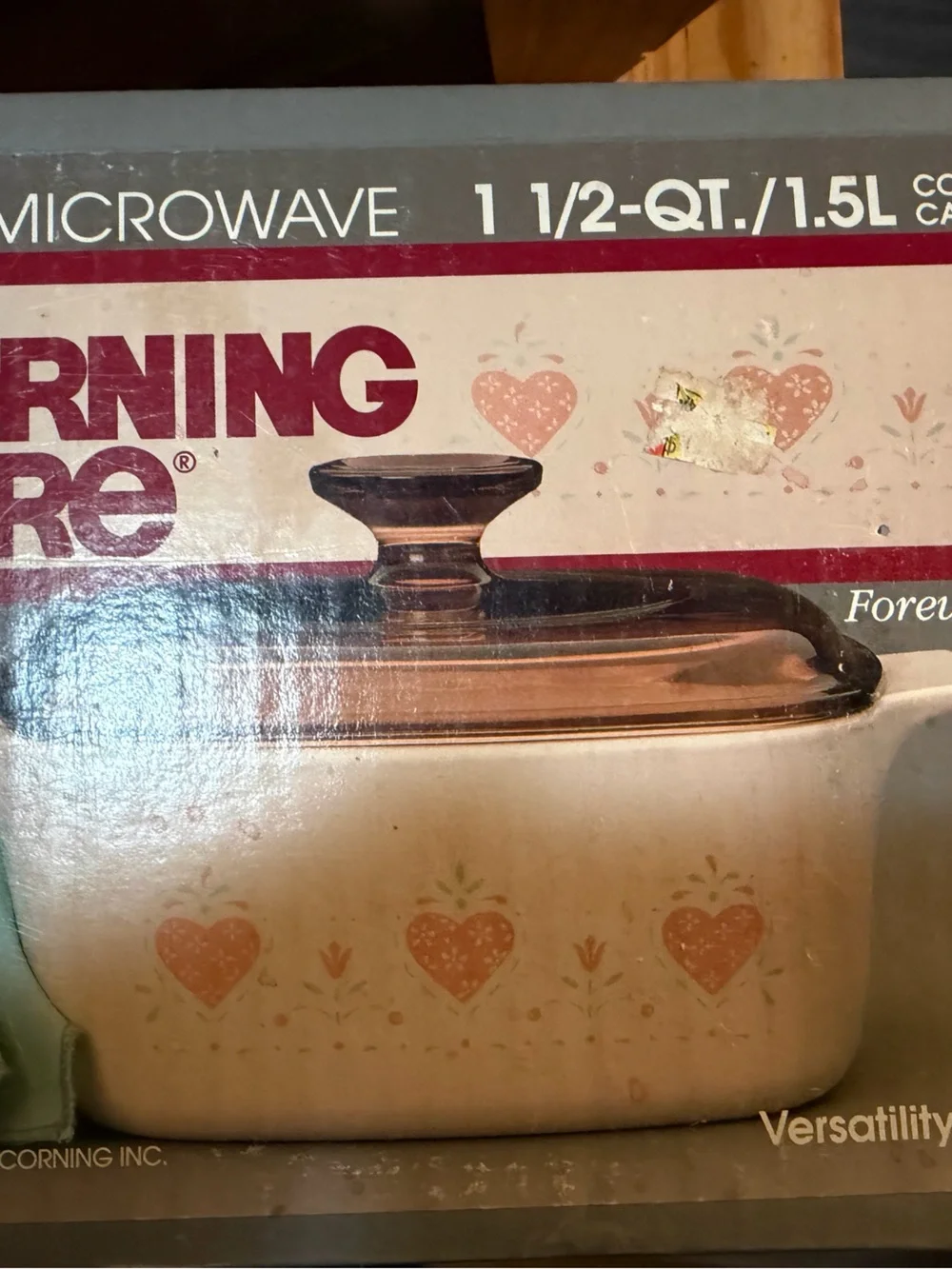 Vintage Corningware Cream and Brown Heart Pattern Bakeware